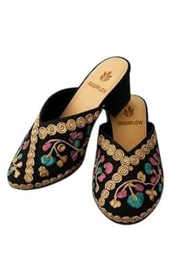 Buy FASHFLOW Embroided Ethnic Wear Traditional Juti Belly Black Heel ...