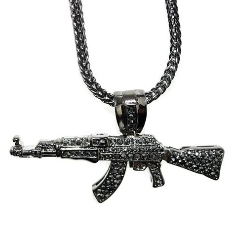 Ak 47 Gun Iced Pendant Hematite Finish Assault Rifle 36 | Desertcart INDIA