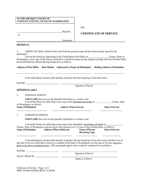 Fillable Online co cowlitz wa CERTIFICATE OF SERVICE - Official Website ...