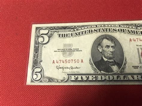1963 Red Seal $5 Five Dollar Bill | #3836776263