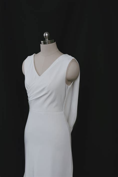 Celeste V-Neck Crepe Minimal Wedding Dress | Bone and Grey Bridal | Affordable Simple Wedding ...