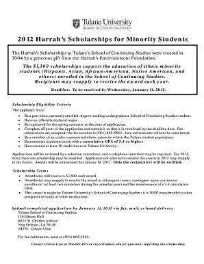 Fillable Online scs tulane harrahs online scholarship form Fax Email ...
