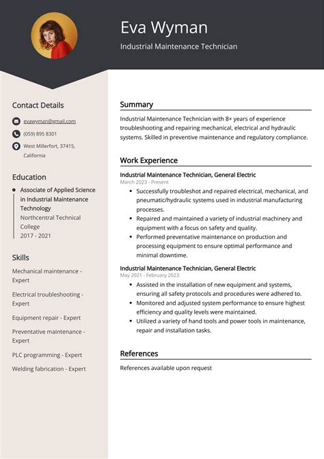 Industrial Maintenance Technician Resume: Sample & Guide (Entry Level ...
