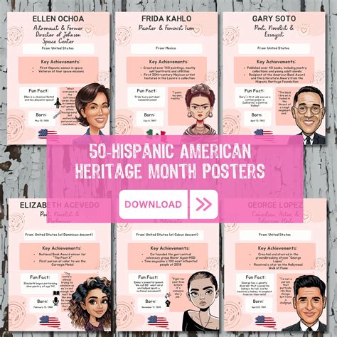 🎨 50 Hispanic Latinx Leaders Heritage Month Posters | Free Use 8.5"x11 ...