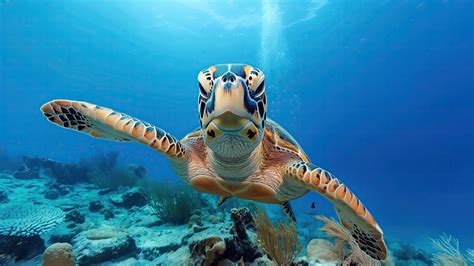 Hawksbill Sea Turtle Wallpaper 4k, Underwater exploration, Pacific waters