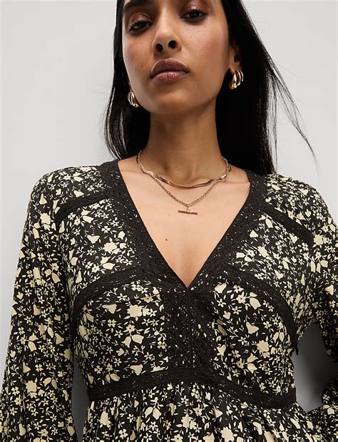 Buy Printed Lace Insert Mini Waisted Dress at Marks & Spencer