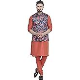Buy B BEN MEN'S KURTA PAJAMA AND WAISTCOAT (NEW MULTI_BLACK, 38) at ...