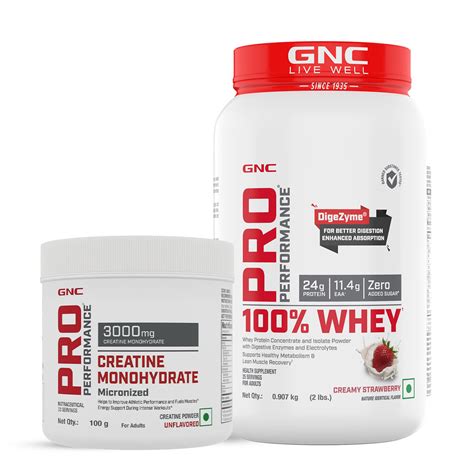 GNC Pro Performance 100% Whey Strawberry + Creatine Monohydrate - Combo ...