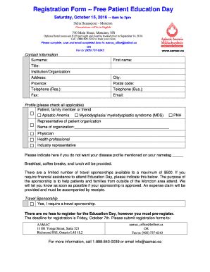 Fillable Online aamac Registration Form Free Patient Education Day ...