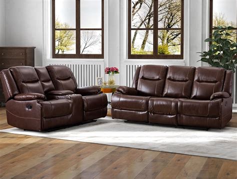 Amazon.com: EBELLO Genuine Leather Manual Recliner Sofa Set, Loveseat ...