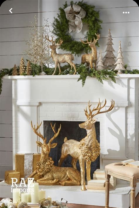 Elegant Christmas Mantel Decor with Gold Deer Figurines