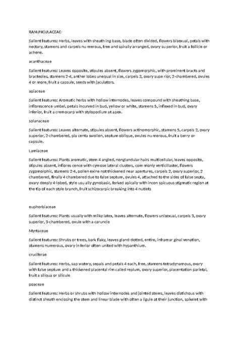 Family salient features - RANUNCULACEAE- Salient features: Herbs ...
