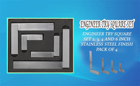 Engineer Try Square Set 2, 3, 4 and 6 inch stainless steel finish pack ...