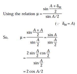 The angle of minimum deviation for a prism of refractive index 3/2 is ...