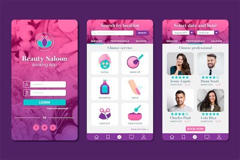 Beauty salon booking app with photo | Free Vector