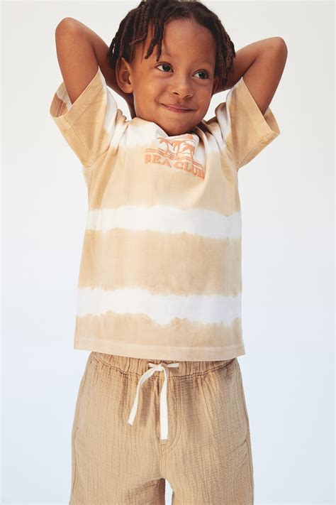 Motif-detail cotton T-shirt - Beige/Tie-dye - Kids | H&M IN