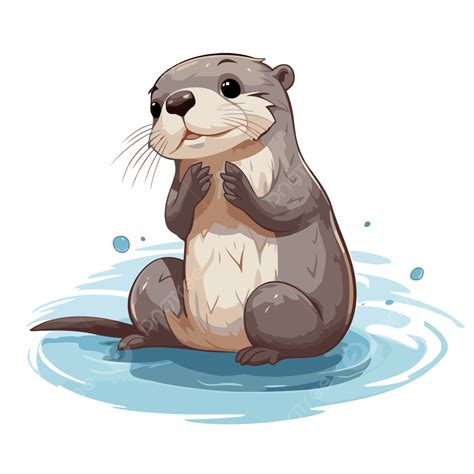 Otter Clipart Cartoon Otter Is Sitting In The Water Vector, Otter ...