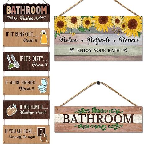 Chaka Chaundh Bathroom Wall Plaque - Set of 3 Vintage Wood Framed ...