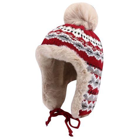 Luxalzxs Women Winter Peruvian Cover Ears Beanie Hat Ear Flaps Sherpa ...
