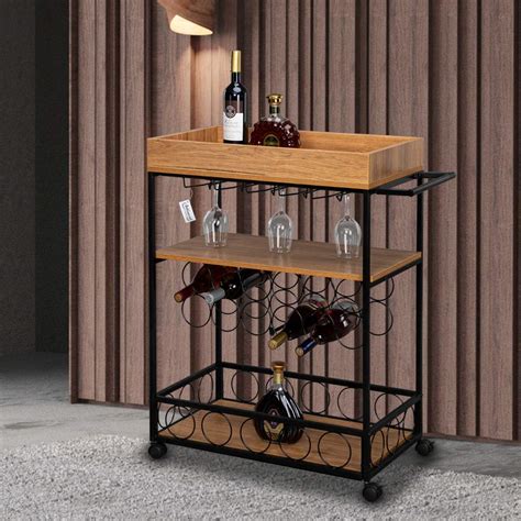 Buy VINGLI 3-Tier Storage Shelf Wine Rack Table, Bar Serving Cart ...