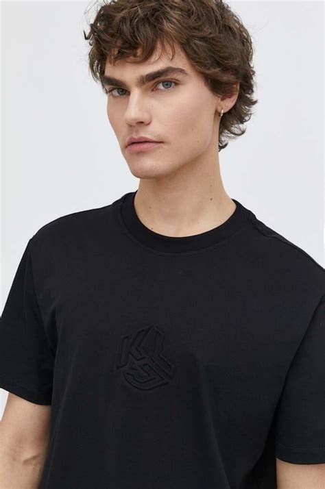 Karl Lagerfeld Jeans t-shirt bawełniany męski kolor czarny z aplikacją ...