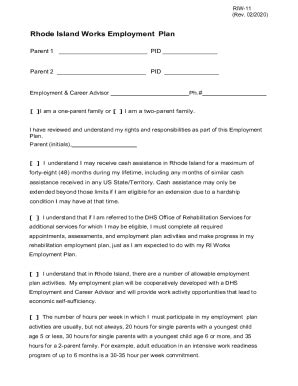 Fillable Online dhs ri Employment PlanRI Department of Human Services ...