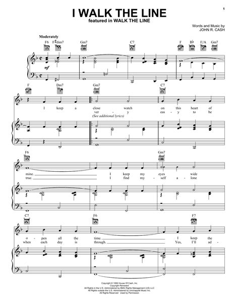 I Walk The Line by Johnny Cash Sheet Music for Piano, Vocal & Guitar ...