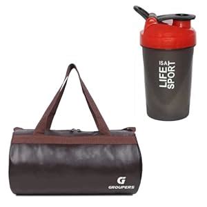 Buy GROUPERS Combo Set of Duffle PU Leather Bag with Shaker Bottle ...
