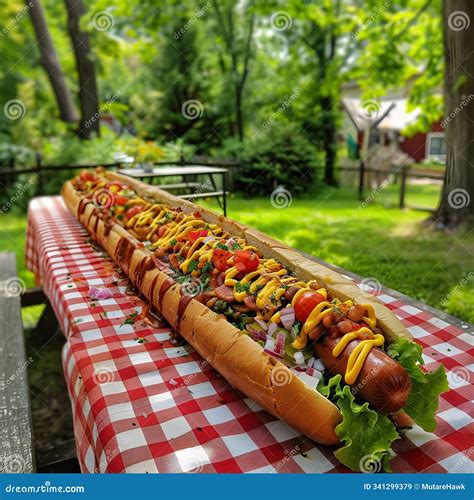 Giant Hot Dog Feast stock illustration. Illustration of mustard - 341299379
