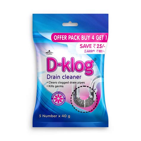 D-Klog Drain Cleaner Powder (40g x 5 Units), Removes Clogs, Blockages ...