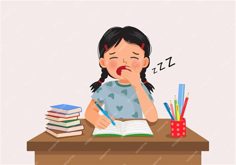 Premium Vector | Cute little girl yawning feeling sleepy while studying doing homework on the desk - is it normal to yawn all day