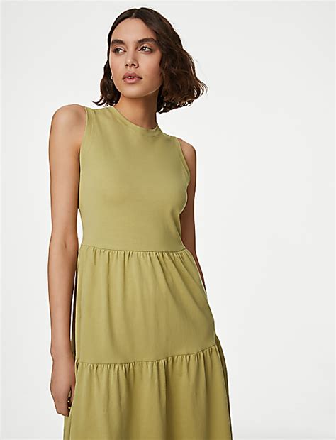 Buy Pure Cotton Knee Length Tiered Dress at Marks & Spencer
