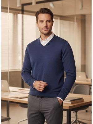 Buy 98 Degree North Men Merino Wool Blend V-Neck Pullover Navy Blue ...
