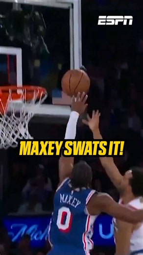 What a block by Maxey! Tyrese Maxey is doing EVERYTHING! Watch the #NBA on ESPN on Disney #block #basketball #76ers #espn