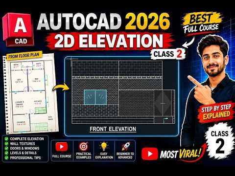 AutoCAD 2026 House Front Elevation | Beginner to Advanced | Class 2