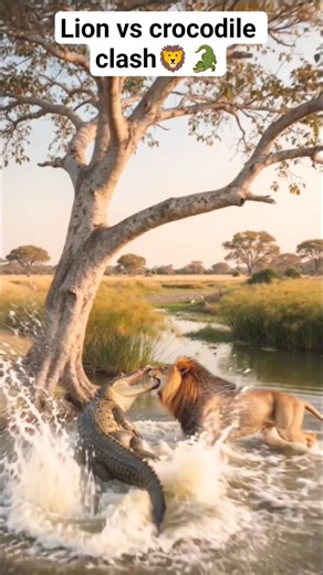 Lion attacks crocodile from tree🦁🐊| #lion #crocodile #animals #wildlife