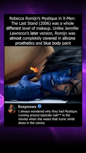 Rebecca Romijn’s INSANE Mystique Makeup 💙😳 #XMen #Mystique #MovieTrivia