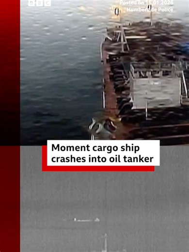 The cargo ship collided with the tanker off the East Yorkshire coast in the North Sea in March, causing an explosion and killing a crew member. The ship's captain denies gross negligence manslaughter. #NorthSea #EastYorkshire #OilTanker #News #BBCNews