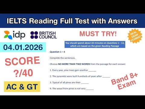 IELTS Reading Practice Test with Answers 04.01.2026 - Test #117