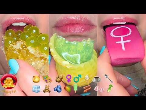 ASMR Satisfying Eating Emoji Food Challenge Wax Candy Boba Balls Fondant