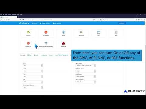 How to Turn APIC, ACPI, VNC, or PAE On or Off in SolusVM BLUE ARCTIC