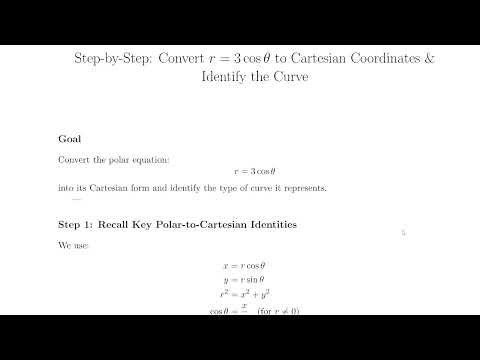 Convert r=3cos⁡(θ) to Cartesian Form | Identifying the Curve (Polar to Cartesian)
