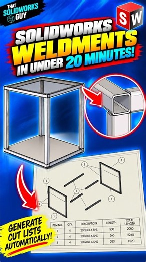 Full Video👇Click Below👇BASICS of WELDMENTS in Under 20 Minutes! Generate CUT LISTS! #solidworks