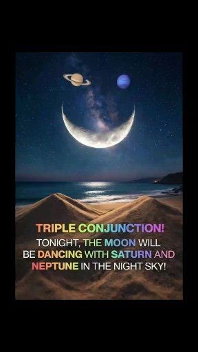 👉🌙🪐 Tonight’s Sky Treat: Moon, Saturn & Neptune Line Up Look up tonight! The Moon will appear close to Saturn in the evening sky, and the distant planet Neptune will be nearby too—creating a beautiful triple conjunction. 🔭 What you can see: The Moon and Saturn will be bright and easy to spot with your eyes Neptune is very dim, so you’ll need binoculars or a telescope to view it Best viewing time is shortly after sunset, low in the western sky This calm celestial alignment offers a magical vi