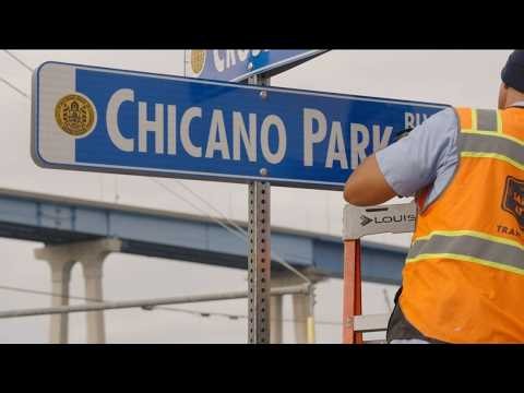 San Diego City crews replacing Cesar Chavez signs in Barrio Logan