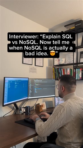 Fatih | Data Engineer on Instagram: "Here are the key indicators to compare SQL vs NoSQL in real systems 👇 1️⃣ Schema 👉 NoSQL: Flexible, schema-less → fast iteration, easy to break consistency 👉 SQL: Strict schema → safety, validation, long-term maintainability 2️⃣ Consistency 👉 NoSQL: Often eventual consistency → faster writes, harder guarantees 👉 SQL: Strong consistency & ACID by default 3️⃣ Queries 👉 NoSQL: Limited joins, query patterns must be known upfront 👉 SQL: Complex joins, aggre