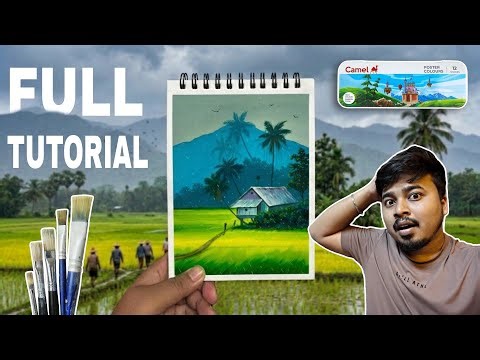 Full Village Landscape Drawing Tutorial | Easy Step by Step Scenery Drawing 🌿🎨