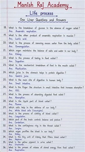 Life Process One Liner Questions & Answers🔥 | Class 10 Science Most Important Q&A |Biology Revision