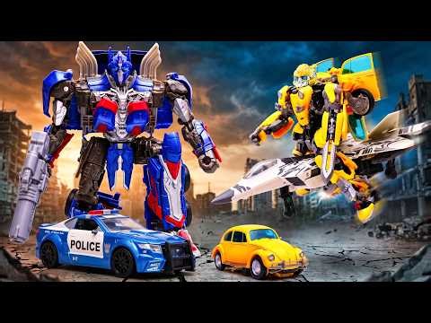 EPIC CHASE! Transformers Robot Stopmotion Car Toy: OPTIMUS PRIME, BUMBLBEE vs STARSCREAM & BARRICADE