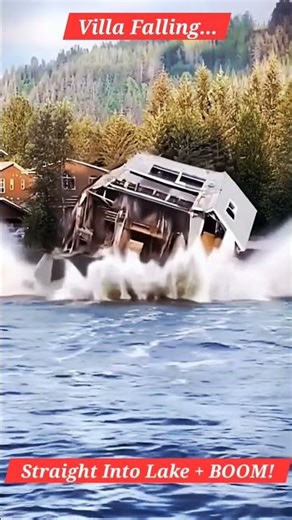 Villa drops in lake... then explodes! 🏡💦💥 #shorts